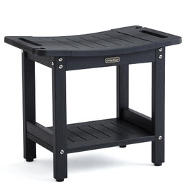 Shower Bench Seat for Shaving Legs, Waterproof Shower Stool for Inside Shower with Handles & Shower Head Holder, Bathroom Shower Chair, Black Shower Foot Rest with Adjustable Feet, Non-Slip