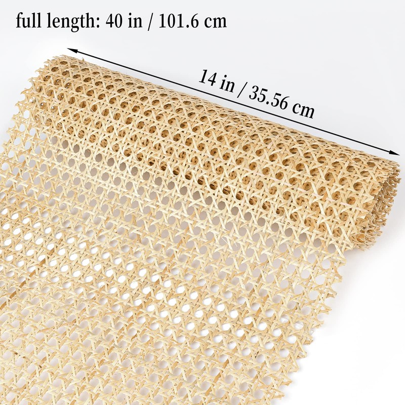 AIEX 14inch Width Cane Webbing, Natural Square Rattan Webbing Roll