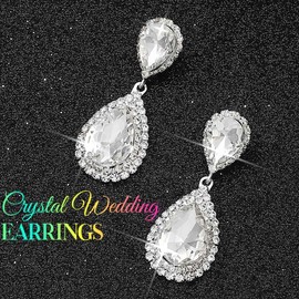 Unicra Teardrop Wedding Earrings Silver Rhinestone Bridal Earrings Crystal Dangling Jewelry for Women and Brides (Silver)