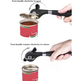 iheyfill safety can opener, stainless steel, ergonomic non-slip design with smooth edge, cuts without sharp edges, lid can be put on again.