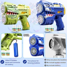 Toileum 2 Pack Bubble Guns with 4 Bottles Refill Solution, LED Light Up Rechargeable Bubbles Machine Blower for Kids Toddlers 4-8, Outdoor Toys Gifts, Wedding Easter Party (Bluegreen)