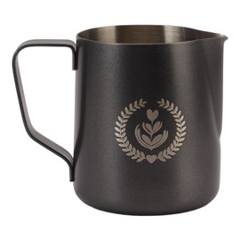 Milk Frother Pitcher 600ml Eagle Spout Coffee Frother Cup Food Grade 304 Stainless Steel Frothing Pitcher with Scale PTFE Black