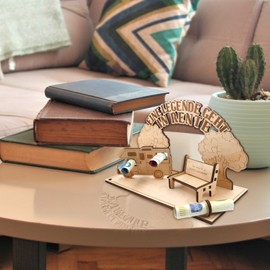 Funny Retirement Gift, Retiree Gift Man Woman, Wooden Gift for Retired Workers, Decorative Gift with Motorhome, Tree of Life and Retirement Bank.