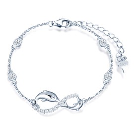 INFINIONLY Women's Bracelets, 925 Sterling Silver Bracelet, Infinity Symbol Bracelets with Dolphin, Decorated with Diamonds, Heart or Stars, Silver, Inlaid Zircon, Animal Element Bracelet, Sterling