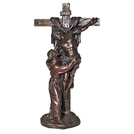 CatholicStore 11.5" St. Francis with Crucified Jesus Standing Cfx, Cold Cast Bronze Resin