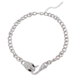 GulCean Snake Choker Necklace for Women Men Silver Zircon Stainless Steel Trendy Edgy Viking Goth Aesthetic Python Charm Cuban Chain Choker Necklace Non Tarnish Hypoallergenic Jewelry (Silver)