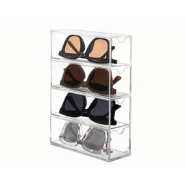 KNC Acrylic Eye Glass Storage Organizer Box with 4 Clear Divided Drawers for Sunglasses Stackable Cosmetic Jewelry Makeup Tabletop Coffee Pod Display Organizer Holder（Clear