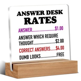 Funny Office Gifts for Coworkers, Boss Gifts, Answer Desk Rates Acrylic Plaque, Gag Gift for Boss Employee, White Elephant Gift Office Desk Signs Decor 4 × 4 Inches