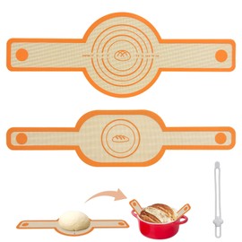 BERITNI Silicone Bread Sling for Dutch Oven, 2Pcs Non-Stick Silicone Baking Mat Set, Easy to Clean Silicone Mats for Baking with Long Handle, Reusable Sourdough Bread Baking Supplies, Orange