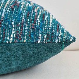 HERAYLI Premium Series Fringe Boho Throw Pillow Cover, Linen Woven Luxury Thick Cushion Case with Tassels for Home Décor, Teal, 18x18 Inch