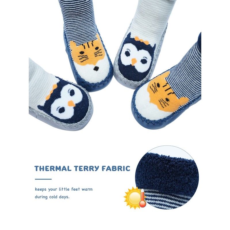 Adorel Baby Socks Non-Slip Slippers Lined 2 Pairs, blue hamster