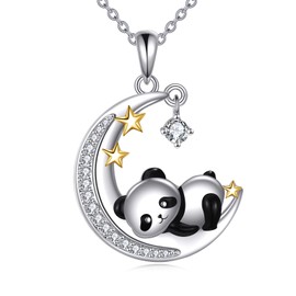YAFEINI Raccoon Chain 925 Sterling Silver Moon Star Pendant Necklace Cute Raccoon Jewellery Gifts for Women Teenager Girls, Cubic Zirconia, Cubic Zirconia