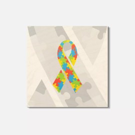Unbranded Autism Awareness Day Ribbon Puzzle 4'' X 4'' Square Wooden Coaster