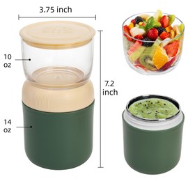 Eorbow 2 Pack Insulated Yogurt Container, 24oz Breakfast On the Go Cup with Plastic Topping Cereal Oatmeal Cup, 2-in-1 Food Storage Jar with Lid and Spoon, Overnight Oats Container for Soup Lunch