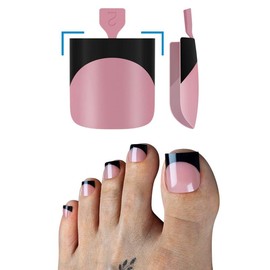 NOVO OVO Black French Tip Toe Nail Tips Press on, BERRY PINK Sharp Square Pre-Designed Soft Gel False Toenail Extension, Long / Medium Wide Fake Toenails, Full Cover Acrylic for DIY 15 Sizes 240 pcs - Color: Black French Tip Toe