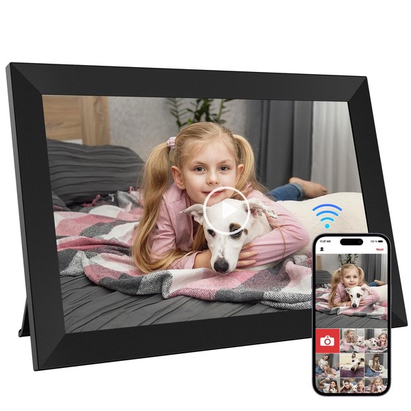 10.1 Inch WiFi Digital Photo Frame Built in 64GB Memory, 1280x800 IPS LCD Touchscreen, Auto-Rotate and Audio, Quick and Easy Share Photos or Videos via the Frameo App, the Best Choice for Gifting