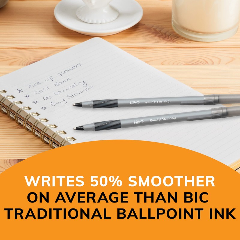 BIC Round Stic Grip Xtra Comfort Black Ballpoint Pens, Medium