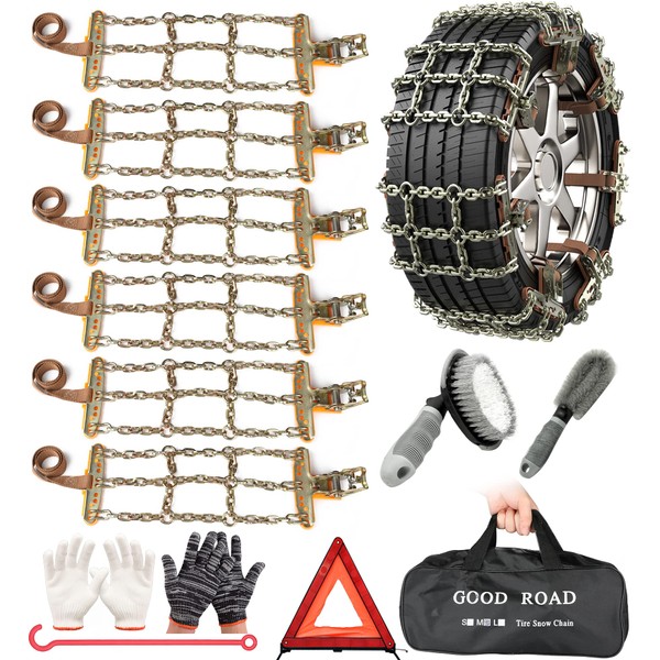 Agnuk Thickened Snow Chains, 6 Pack Tire Chains for Truck SUV in Snow, Ice, Sand and Mud (Tire Width 195-225mm)