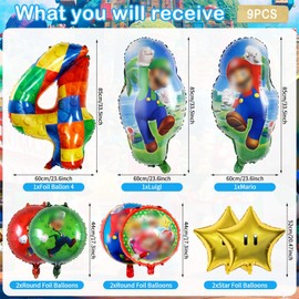Birthday Party Decorations 7th for Girls Boys- 9Pcs Super Foil Balloons Bros Happy Birthday Colorful Party Decorations Helium Balloons for Kids Baby Shower Christmas Birthday Theme Party ballon