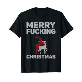 Merry Christmas Humour Offensive Ugly Sweater for Adults T-Shirt, black