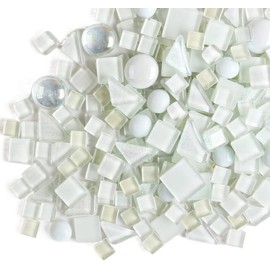 CarAngels Glass Mosaic Tiles Assorted Colors Random Natural Siliz 500g Irregular DIY Home Decor Handmade Craft (Snow White)