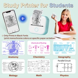 Memoking Sticker Printer - Mini Thermal Sticker Printer, T02 Inkless Pocket Label Maker, Bluetooth Portable Photo Printer, Instant Print Perfect for Students School Supplies,Flashcards, Journals