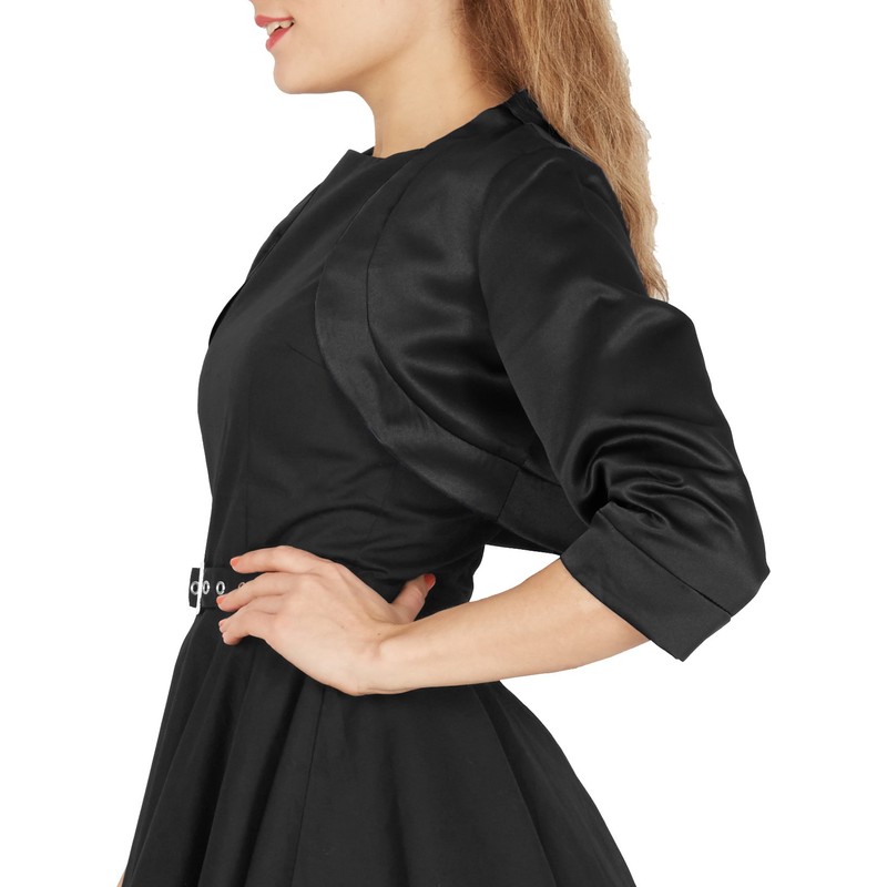 BlackButterfly Satin Bolero Jacket - Half Sleeve (Black, XL)