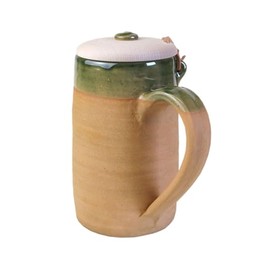 Historischer Bierkrug aus Ton 0,5 Liter mit Holzklappdeckel