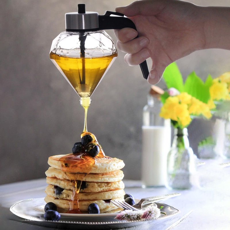 Honey/Syrup Dispenser -Premium No Drip Design, Elegant Diamond Shape with