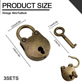 UPIQNG 3Set Vintage Padlock Lock Mini Bear Shaped Padlock with Keys,Small Alloy Padlock Lock for Diary Jewelry Box Storage Case Handbag