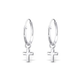 Dangling Cross Charm Sterling Silver Mini Hoop Earrings 12mm