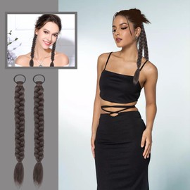 MEIYIFANG 2 Pcs Synthetic Long Twist Braid Ponytail Extensions rubber band Fake Braid Ponytail Braided for Women Girls Daily Wear Hair Accessories (Brownish black)