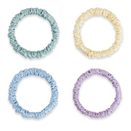 Silklab 22 Momme 100% Mulberry Silk Hair Ties, Well-Hold Elastic for No-Damage (4Pack, Banana, Sky Blue, Lavender, Light Green), 6A, Scrunchies, Reduces Frizz & Breakage, OEKO-TEX Certified