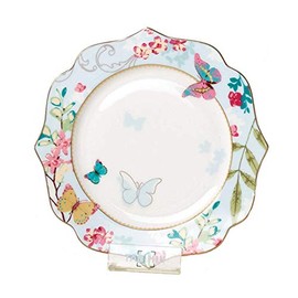 YBK Tech Bone China Dessert Plate/Salad Plate Ceramic Plate for Breakfast Afternoon Tea- Butterfly Pattern (Blue (7.5inches Salad Plate))