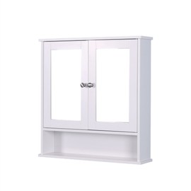 espidoo White Wall Mounted Bathroom Cabinet: Modern 2 Mirror Doors & Adjustable Shelf - Engineered Wood Storage Organizer for Toiletries & Makeup - Space Saving Design for Small Bathrooms