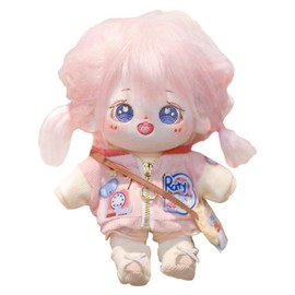 niannyyhouse 8 Inch Plush Doll Pink Hair Girl Humanoid Stuffed No Attribute 8 Inch Normal Body Portable Clothes Fancy Dress Gifts (A-19-with Skeleton)