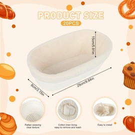 20 Pack 10in Banneton Bread Proofing Basket Bread Proofing Basket Bulk Oval Sourdough Banneton Basket Sourdough Proofing Basket With Cloth For Making Baking Fermentation Food Storage Tools