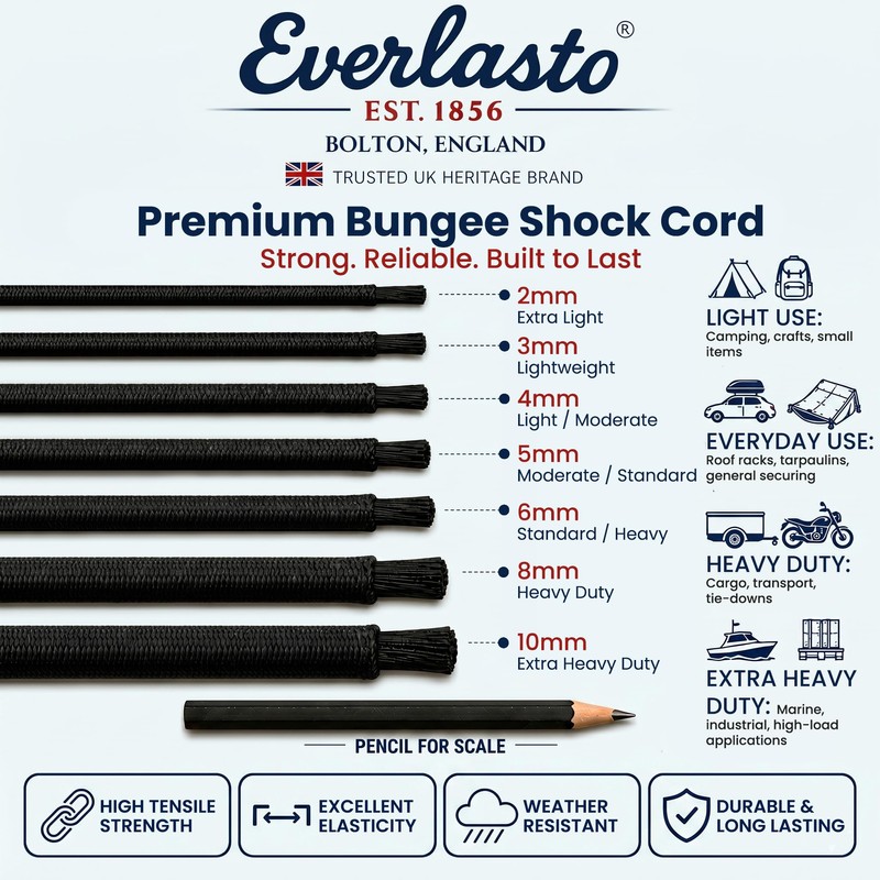 Everlasto 'Lastoflex' Elastic Shock Bungee Cord Rope Black 5mm x