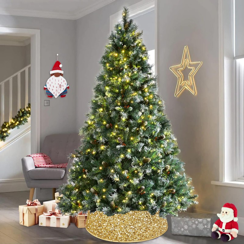 TPCSCH Gold Christmas Tree Collars Sparkle Xmas Tree Ring Large