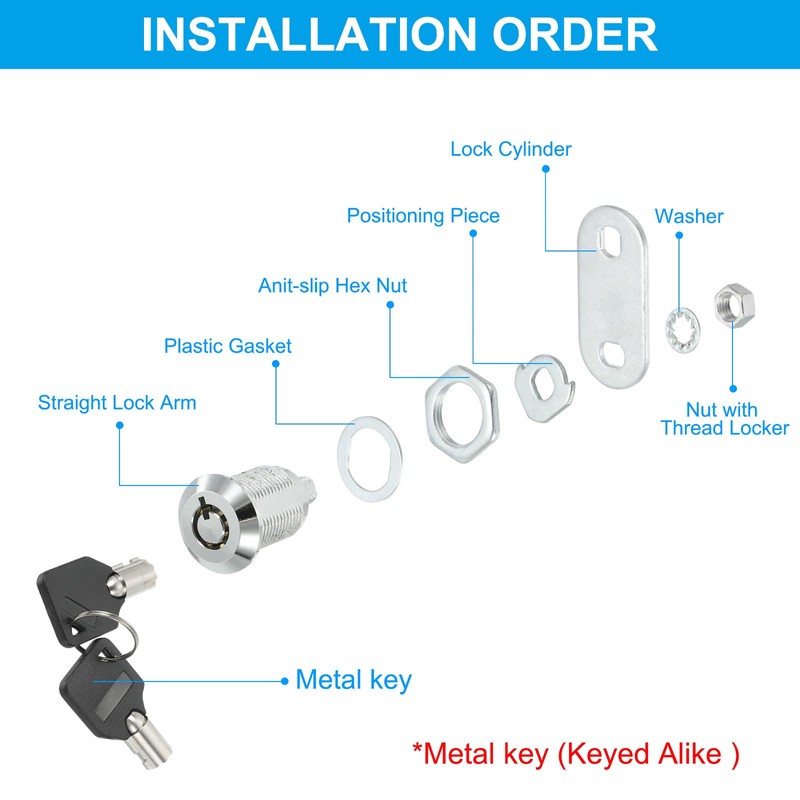 PATIKIL 4pcs 1"(25mm) Key Arrival Cam Lock Cylinder Zinc Alloy
