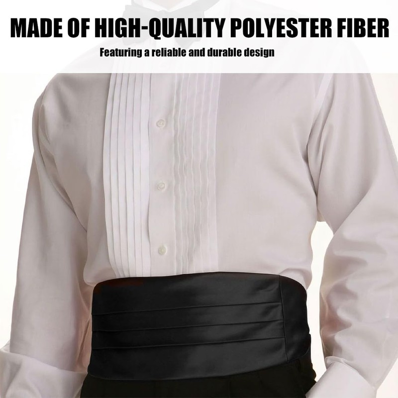 QEXUJOW Cummerbunde Mens Adjustable Satin Belly Belt Black Formal