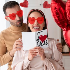 Yhobulis Heart Headband and Heart-Shaped Glasses Set, Red Romantic Head Dress-Up Accessories for Party Costume Props Wedding Engagement Anniversary Birthday