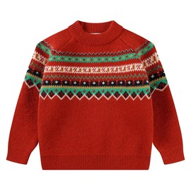 SMILING PINKER Toddler Boys Christmas Sweater Knit Santa Reindeer Winter Pullover Crewneck Warm Chunky Top(3T,Red)