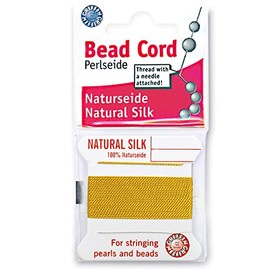 Griffin Silk Bead Cord Perlseide – Yellow Color – Size 14 (1.02mm) – 2 Meters per Card – Stainless Steel Needle Attached – for Knotting Pearls, Gemstones, Crystals and Beads