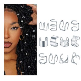 12 Pcs Hair Jewelry for Braids Accessories, Metal Alloy Hair Accessories for Braids Dreadlock Non-piercing Ear Clip Adjustable Cuffs Charms and Styling Jewelry Tools for Women Men Styling (Silver)