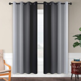 SimpleHome Ombre Room Darkening Curtains for Living Room, Light Blocking Gradient Black to Grey White Thick Thermal Insulated Grommet Window Curtains/Drapes for Bedroom, 2 Panels, 52x72 inches Length