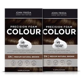 John Frieda Precision Foam Hair Color, Medium Natural Brown 5N, Full-coverage Hair Color Kit, with Thick Foam for Deep Color Saturation (Pack of 2)