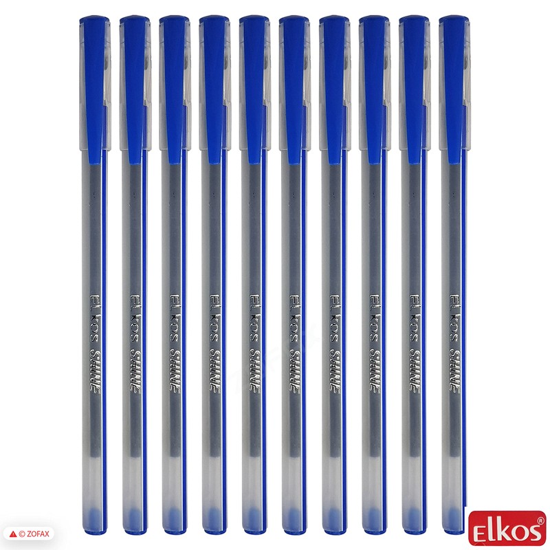 ELKOS BLUE Ballpoint Pens, 0.7mm Fine Point, Pack of 10,