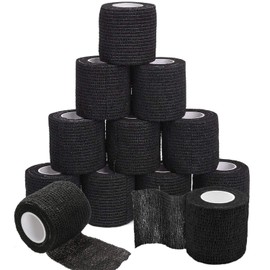 12 Pack Self Adherent Cohesive Bandages 2" x 5 Yards - Athletic Elastic Cohesive Bandage for Sports Injury,Ankle, Knee & Wrist,Ankle Sprains & Swelling (Black)