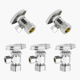 5-Pack GUOFIS Angle Stop Valve with Multi-Turn,1/2-Inch Nominal (5/8" OD) Compression x 3/8-Inch OD Compression Water Shut-off Valves(LF Brass Chrome Plate)